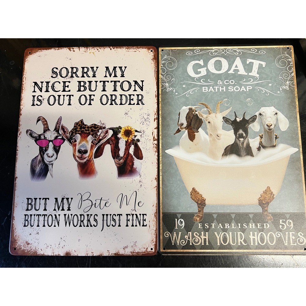 Funny Goat Sign Set "Sorry My Nice Button"‎ "Wash Your Hooves" Metal Decor